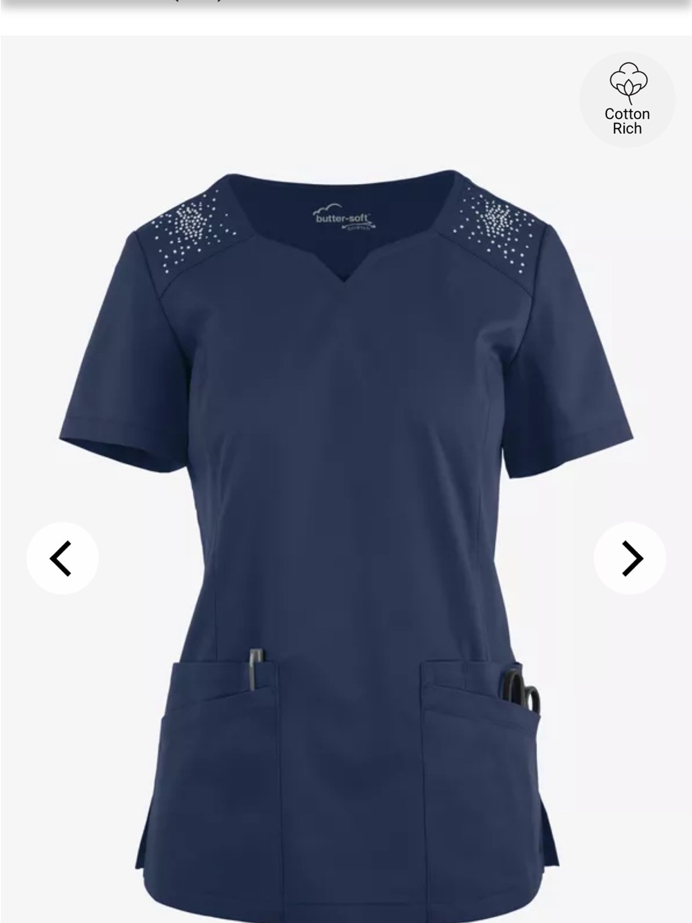 Butter Navy Short Sleeve V-Neck Scrub Top with Shoulder Stud Detail